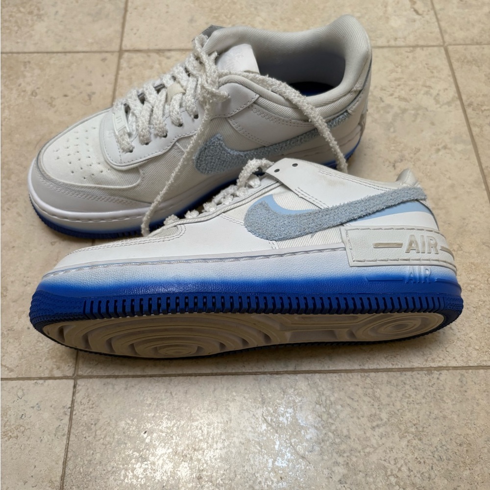 Nike White and Blue AF1 Shadows